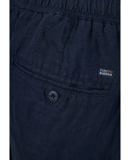 FUNKY BUDDHA Comfort fit garment dyed λινή βερμούδα FBM011-009-03 NAVY