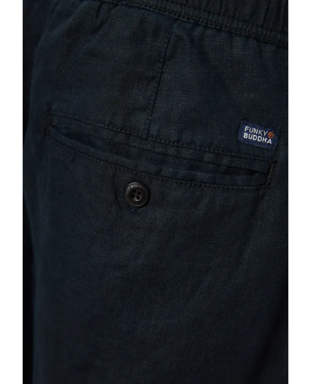 FUNKY BUDDHA Ανδρικό comfort fit λινό chino παντελόνι FBM011-011-02 BLACK