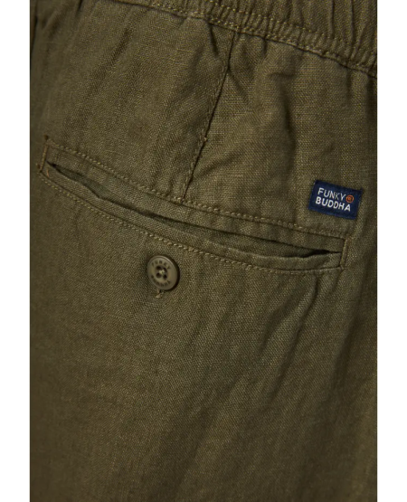 FUNKY BUDDHA Ανδρικό comfort fit λινό chino παντελόνι FBM011-011-02 KHAKI