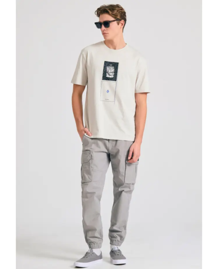 FUNKY BUDDHA Relaxed fit t-shirt with abstract print FBM011-307-04 MIST