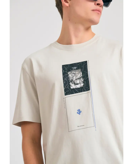 FUNKY BUDDHA Relaxed fit t-shirt με abstract τύπωμα FBM011-307-04 MIST