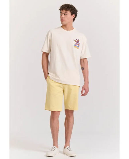 FUNKY BUDDHA Relaxed fit t-shirt with summer vibe print FBM011-055-04 OFF WHITE