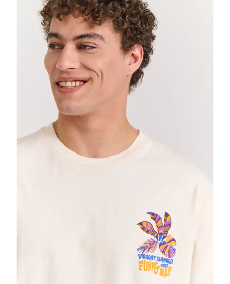 FUNKY BUDDHA Relaxed fit t-shirt with summer vibe print FBM011-055-04 OFF WHITE