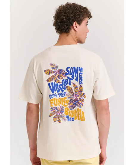 FUNKY BUDDHA Relaxed fit t-shirt with summer vibe print FBM011-055-04 OFF WHITE