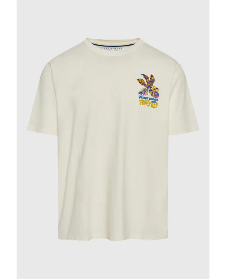 FUNKY BUDDHA Relaxed fit t-shirt with summer vibe print FBM011-055-04 OFF WHITE