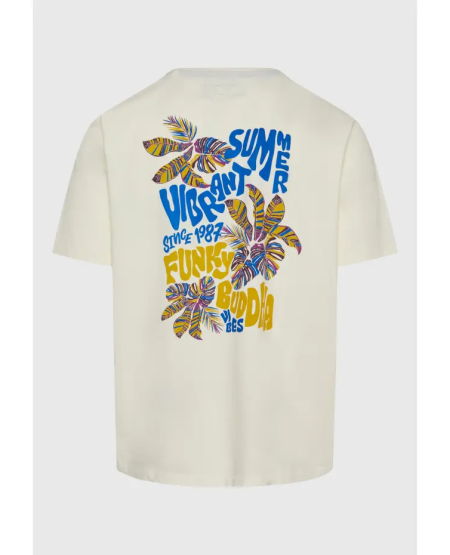 FUNKY BUDDHA Relaxed fit t-shirt with summer vibe print FBM011-055-04 OFF WHITE