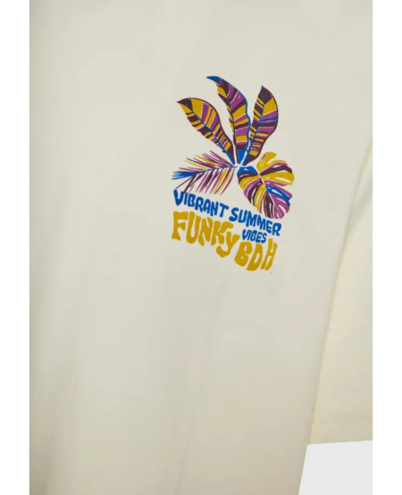 FUNKY BUDDHA Relaxed fit t-shirt with summer vibe print FBM011-055-04 OFF WHITE