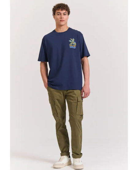 FUNKY BUDDHA Relaxed fit t-shirt με summer vibe τύπωμα FBM011-055-04 NAVY