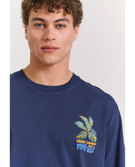 FUNKY BUDDHA Relaxed fit t-shirt με summer vibe τύπωμα FBM011-055-04 NAVY