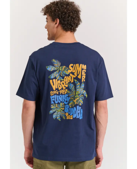 FUNKY BUDDHA Relaxed fit t-shirt with summer vibe print FBM011-055-04 NAVY