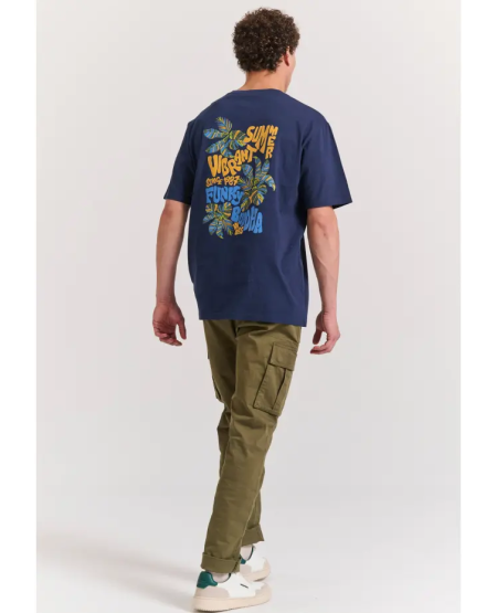 FUNKY BUDDHA Relaxed fit t-shirt με summer vibe τύπωμα FBM011-055-04 NAVY