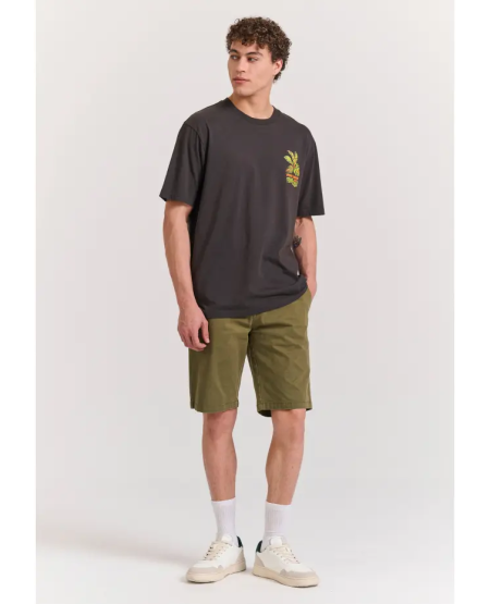 FUNKY BUDDHA Relaxed fit t-shirt με summer vibe τύπωμα FBM011-055-04 ANTHRACITE