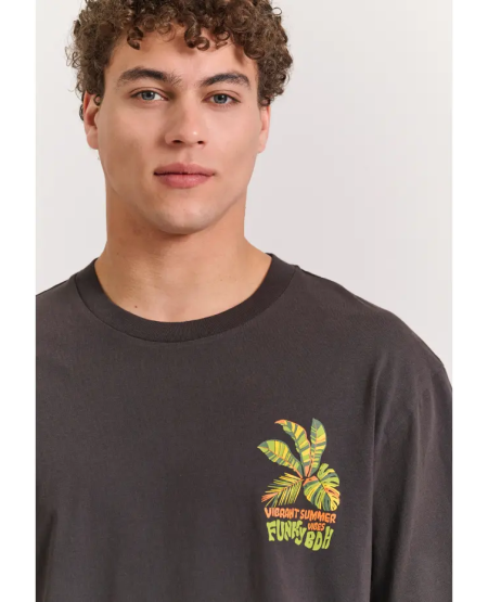 FUNKY BUDDHA Relaxed fit t-shirt με summer vibe τύπωμα FBM011-055-04 ANTHRACITE