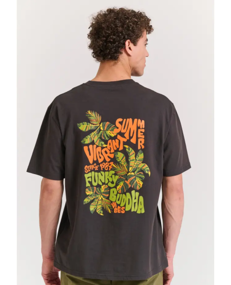 FUNKY BUDDHA Relaxed fit t-shirt με summer vibe τύπωμα FBM011-055-04 ANTHRACITE