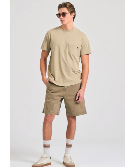 FUNKY BUDDHA Βαμβακερό t-shirt με τσέπη στο στήθος FBM011-006-04 STONE