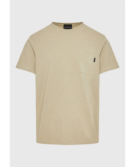 FUNKY BUDDHA Βαμβακερό t-shirt με τσέπη στο στήθος FBM011-006-04 STONE