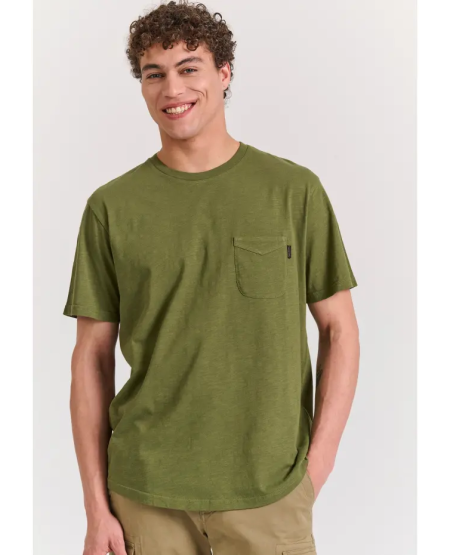 FUNKY BUDDHA Βαμβακερό t-shirt με τσέπη στο στήθος FBM011-006-04 KHAKI