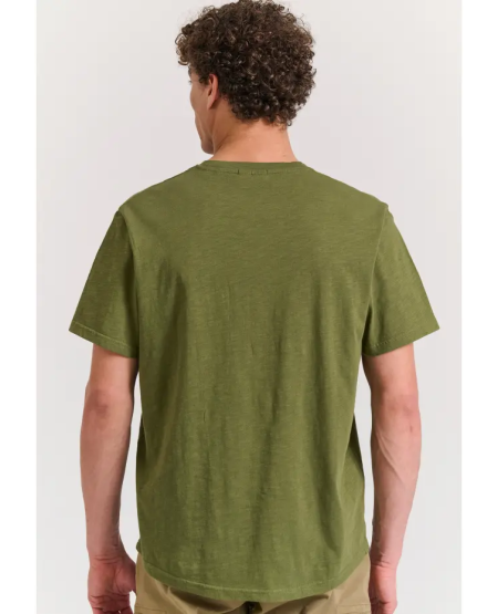 FUNKY BUDDHA Βαμβακερό t-shirt με τσέπη στο στήθος FBM011-006-04 KHAKI