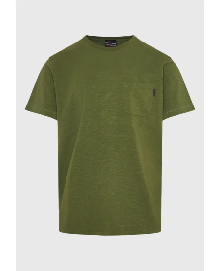 FUNKY BUDDHA Βαμβακερό t-shirt με τσέπη στο στήθος FBM011-006-04 KHAKI
