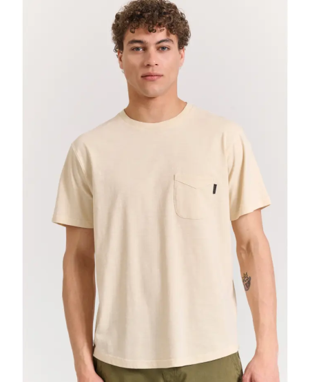 FUNKY BUDDHA Βαμβακερό t-shirt με τσέπη στο στήθος FBM011-006-04 CHALK