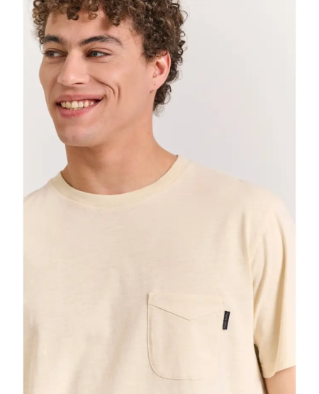 FUNKY BUDDHA Βαμβακερό t-shirt με τσέπη στο στήθος FBM011-006-04 CHALK