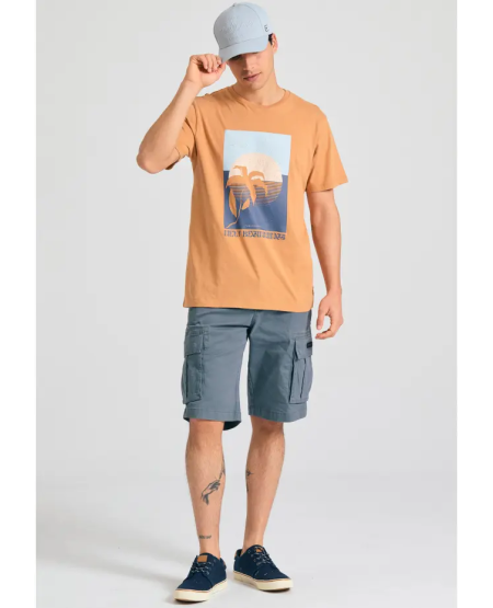 FUNKY BUDDHA Ανδρική cargo βερμούδα - The essentials FBM011-002-03 STEEL GREY