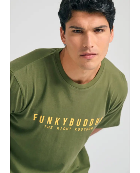 FUNKY BUDDHA T-shirt με Funky Buddha τύπωμα - The essentials FBM011-011-04 KHAKI