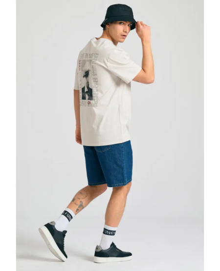 FUNKY BUDDHA Relaxed fit t-shirt με photographic τύπωμα FBM011-302-04 MIST
