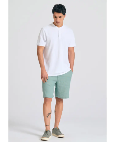 FUNKY BUDDHA Μπλούζα polo με λαιμό mao και κέντημα στο μανίκι FBM011-005-11 WHITE