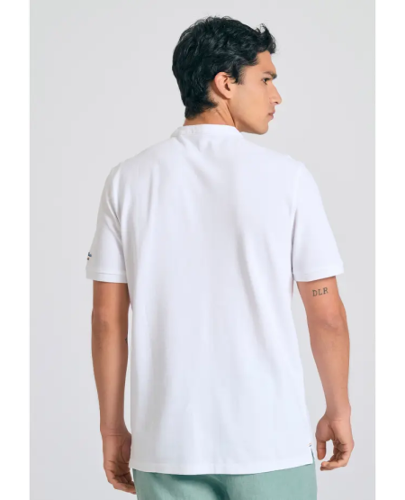 FUNKY BUDDHA Mao neck polo shirt with embroidery on the sleeve FBM011-005-11 WHITE