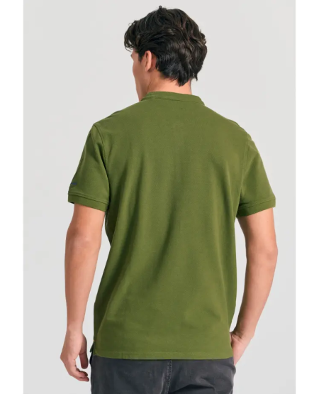 FUNKY BUDDHA Mao neck polo shirt with embroidery on the sleeve FBM011-005-11 KHAKI