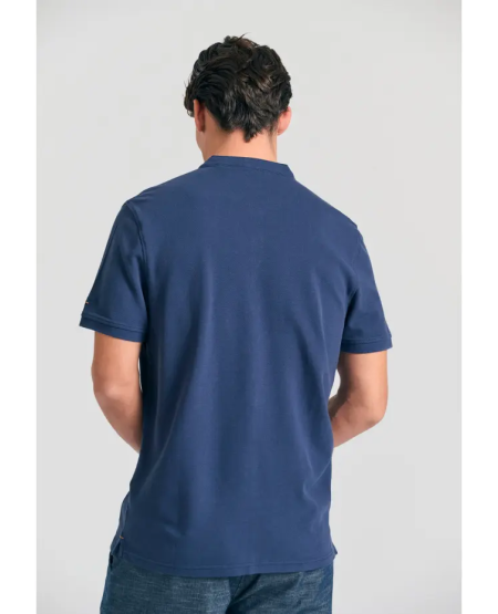 FUNKY BUDDHA Mao neck polo shirt with embroidery on the sleeve FBM011-005-11 NAVY