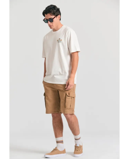 FUNKY BUDDHA Loose fit linen blend cargo shorts FBM011-032-03 BEIGE