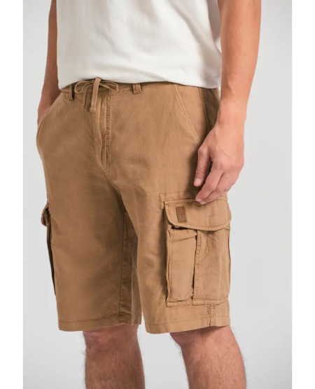 FUNKY BUDDHA Loose fit linen blend cargo shorts FBM011-032-03 BEIGE