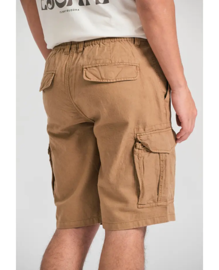 FUNKY BUDDHA Loose fit linen blend cargo βερμούδα FBM011-032-03 BEIGE