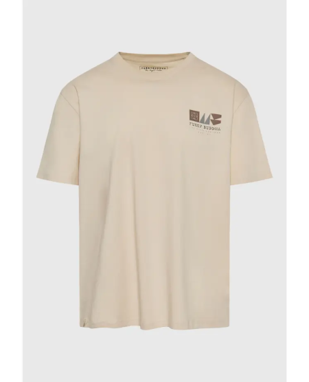 FUNKY BUDDHA Organic cotton relaxed t-shirt με abstract τύπωμα FBM011-322-04 SUGAR