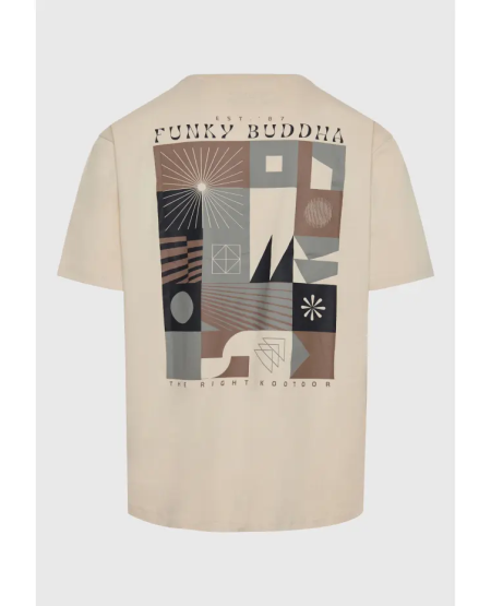 FUNKY BUDDHA Organic cotton relaxed t-shirt με abstract τύπωμα FBM011-322-04 SUGAR
