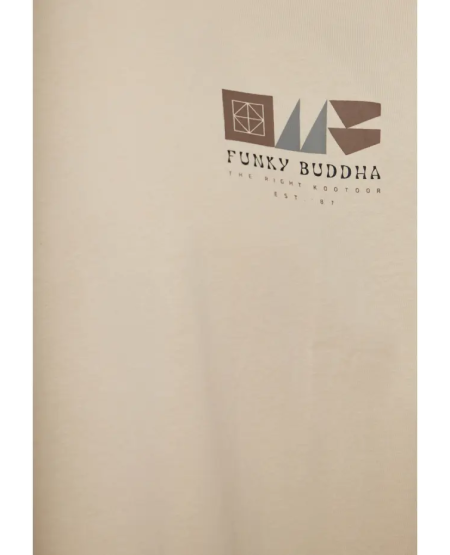 FUNKY BUDDHA Organic cotton relaxed t-shirt με abstract τύπωμα FBM011-322-04 SUGAR