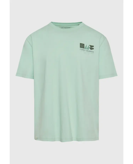 FUNKY BUDDHA Organic cotton relaxed t-shirt με abstract τύπωμα FBM011-322-04 MINT