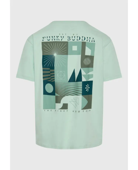 FUNKY BUDDHA Organic cotton relaxed t-shirt with abstract print FBM011-322-04 MINT