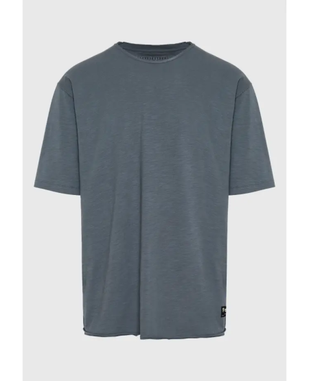 FUNKY BUDDHA Relaxed fit t-shirt με raw edges FBM011-009-04 STEEL GREY