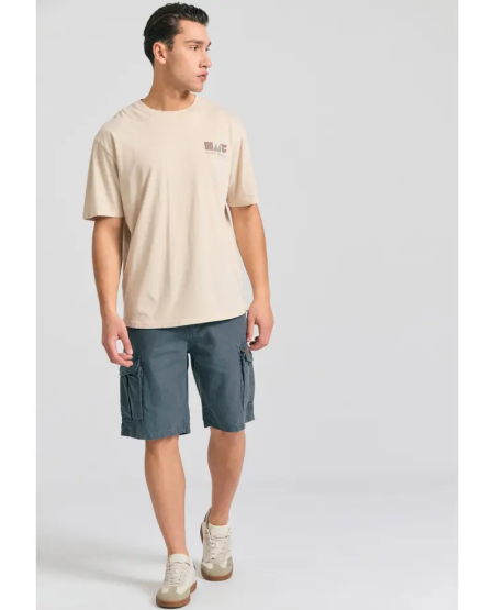 FUNKY BUDDHA Loose fit linen blend cargo shorts FBM011-032-03 STEEL GREY