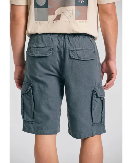 FUNKY BUDDHA Loose fit linen blend cargo βερμούδα FBM011-032-03 STEEL GREY