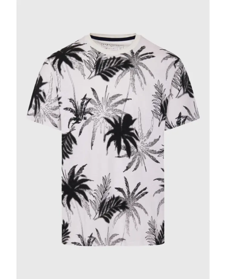 FUNKY BUDDHA Ανδρικό t-shirt με all over τύπωμα FBM011-339-04 WHITE