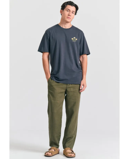 FUNKY BUDDHA Relaxed fit t-shirt με tropical τύπωμα στην πλάτη FBM011-089-04 ANTHRACITE