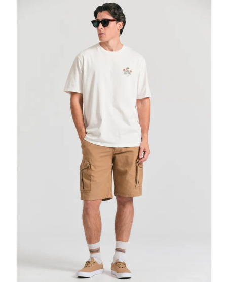 FUNKY BUDDHA Relaxed fit t-shirt με tropical τύπωμα στην πλάτη FBM011-089-04 OFF WHITE