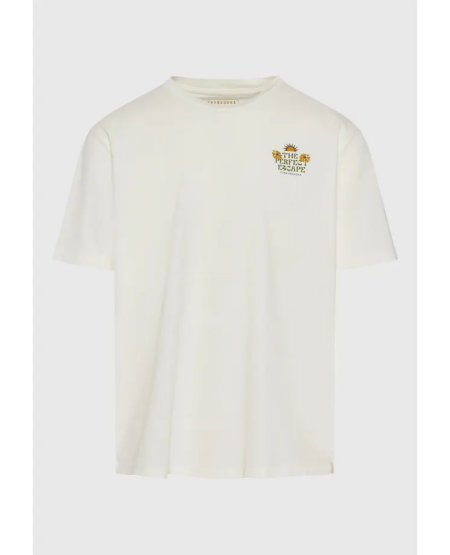 FUNKY BUDDHA Relaxed fit t-shirt με tropical τύπωμα στην πλάτη FBM011-089-04 OFF WHITE