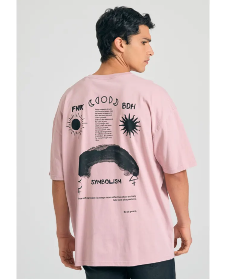 FUNKY BUDDHA Oversized t-shirt με γραφικό τύπωμα στην πλάτη FBM011-314-04 LILAC
