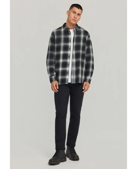 FUNKY BUDDHA Men's plaid shirt with chest pocket FBM012-035-05 BLACK