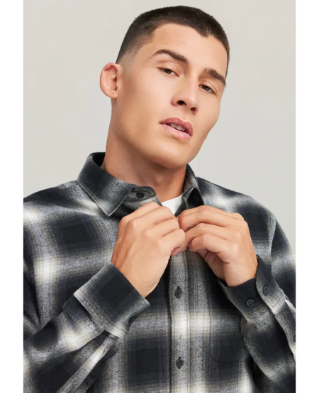 FUNKY BUDDHA Men's plaid shirt with chest pocket FBM012-035-05 BLACK